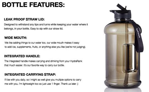 HYDRARANK Half Gallon Water Bottle With Storage Sleeve And Straw Lid