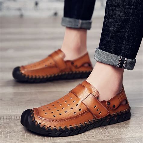 Hot Top Quality Mens Sandals Split Leather Summer Beach Casual Shoes