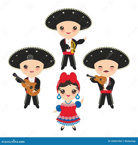 Cubans In National Dress With A Flag Vector Illustration