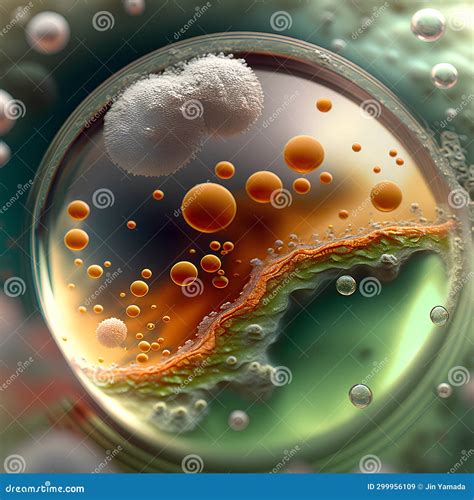 3d Illustration Of Bacterial Colonies In A Petri Dish With Bubbles