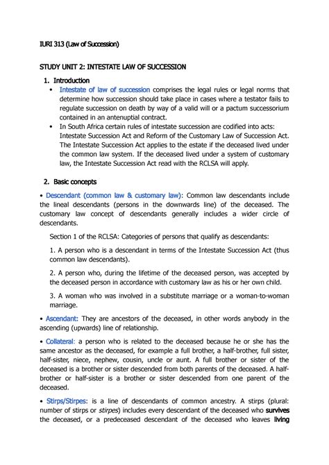 IURI 313 Notes 2 Copy IURI 313 Law Of Succession STUDY UNIT 2