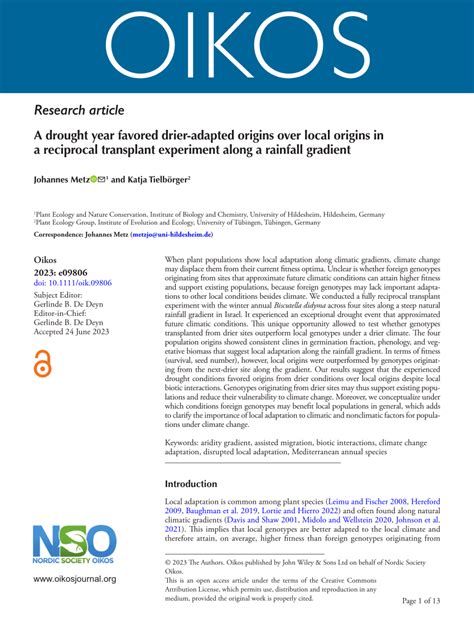 Pdf A Drought Year Favored Drieradapted Origins Over Local Origins