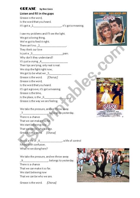 Grease Song Esl Worksheet By Fgsanzm