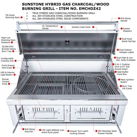 Sunstone Series 42 Inch Propane Hybrid Dual Zone Charcoal Wood Burning