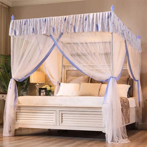 Mengersi Princess Corners Post Bed Canopy Bed Curtains Netting Full