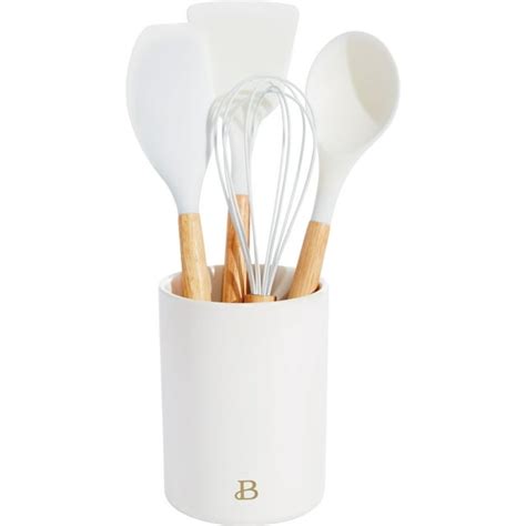 Beautiful By Drew Barrymore Kitchen Utensil 5 Piece Set With Silicone Tools And Crock White