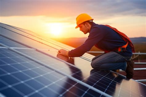 Premium Photo Man Installing Solar Panel On Roof