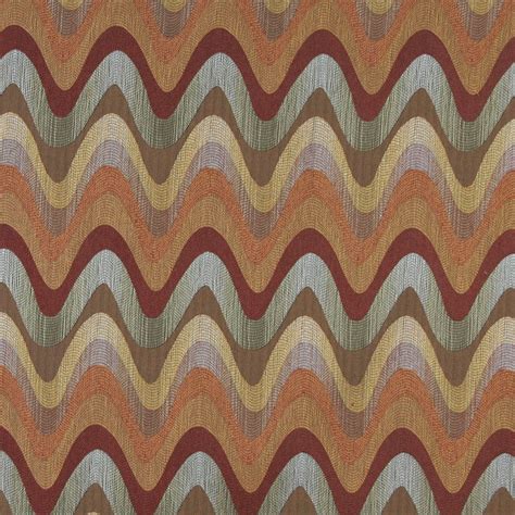 Orange Blue Green And Beige Wavy Contemporary Upholstery Fabric By