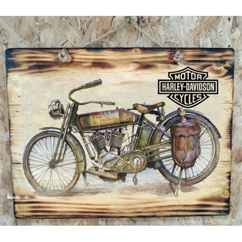 Jual Hiasan Dinding Lukisan Kayu Motor Harley Davidson Pajangan Vintage