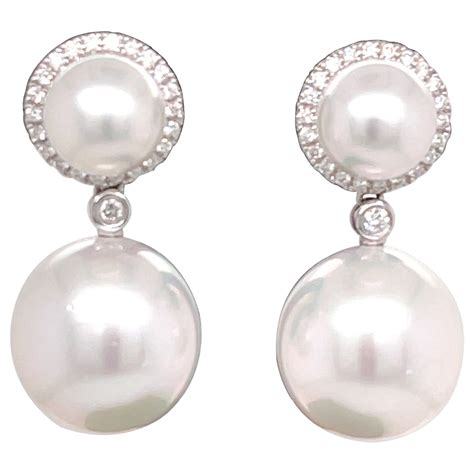 Elegant South Sea Pearl And Diamonds Dangle Drop Earrings For Sale At