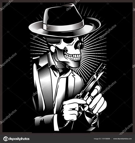 Skull Mafia With Gun Hand Drawing Vector Stock Vector By Skull Vector