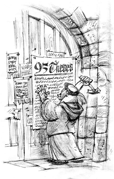 Martin Luther And His 95 Theses Pencil Sketch Etsy Canada In 2024