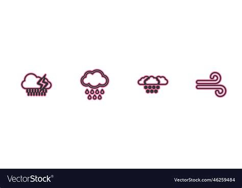 Set Line Cloud With Rain And Lightning Snow Vector Image