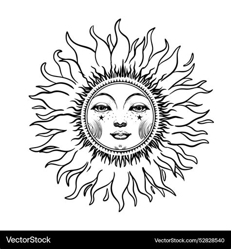 Mystical Sun Or Moon With Face Celestial Vector Image