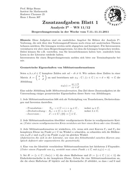 Zusatzaufgaben Blatt 1 Institut für Mathematik