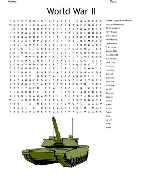 World War II Word Search WordMint