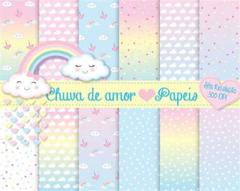 Chuva de Amor Digital Kit Clipart PNG e Papéis