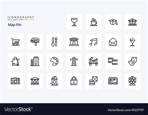 25 Map Pin Line Icon Pack Royalty Free Vector Image