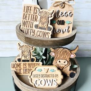 Highland Cow Tiered Tray Set Svg File Shelf Sitter Svg File Shelf