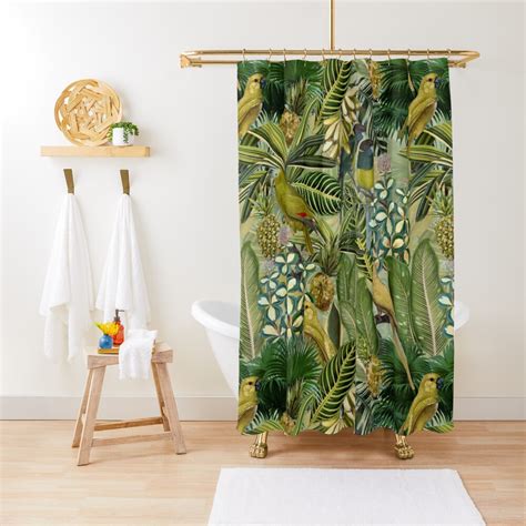 Rideau De Douche Jardin Jungle Oiseau Tropical Vert Vintage Par