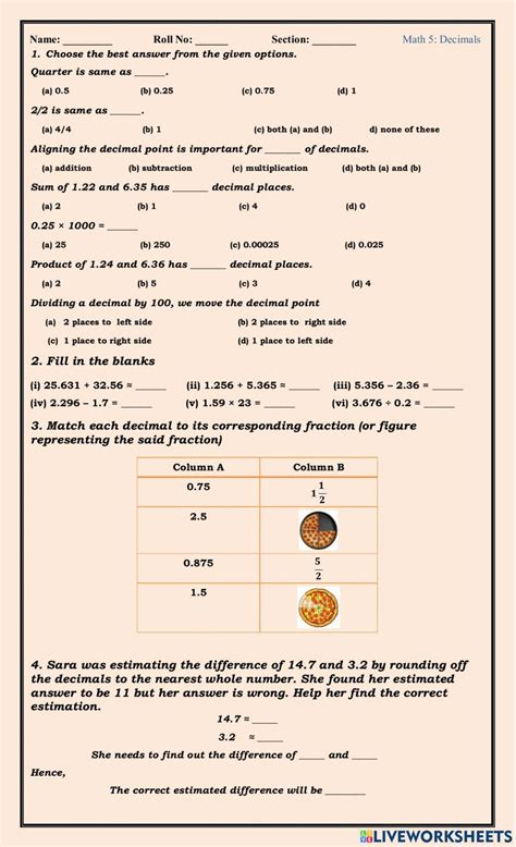 1469981 Decimals Alizainab Liveworksheets