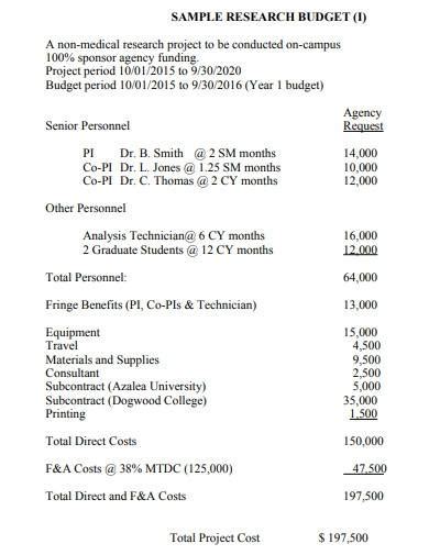 Free 11 Research Budget Proposal Samples And Templates In Pdf Ms Word