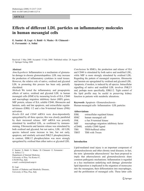 PDF Effects Of Different LDL Particles On Inflammatory Molecules In