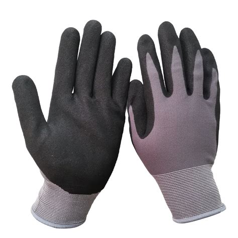 Gauge Gray Nylon Black Nitrile Palm Coated Work Gloves China Foam