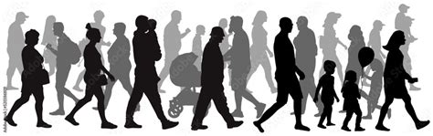 Moving Crowd Of People Silhouette Side View Vector Illustration