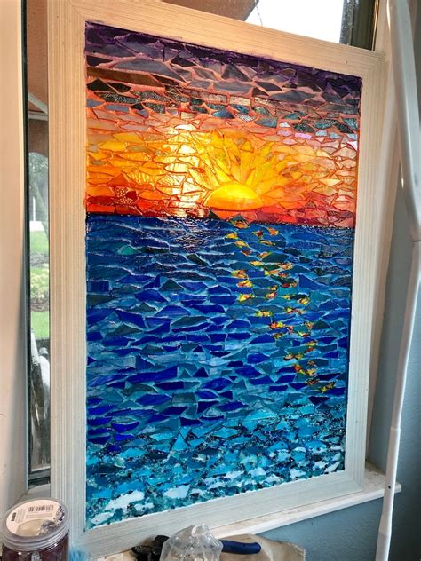 Beach Stained Glass Panel Stained Glass Window Beach Etsy