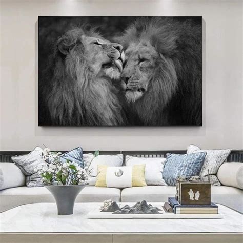 Lion Et Lionne Noir Et Blanc Affiches Murales Animaux Peintures Toile