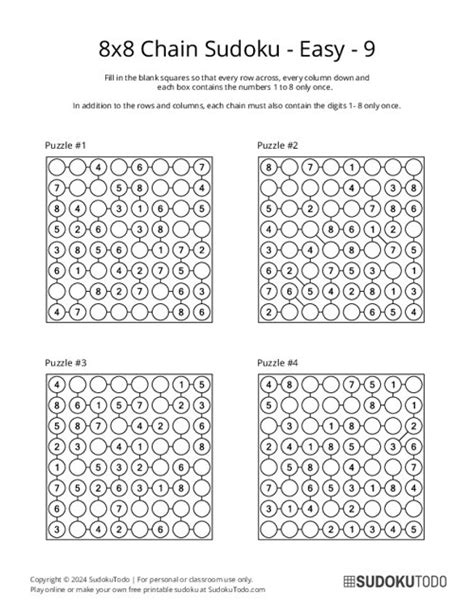 Free 8x8 Easy Chain Sudoku Puzzles Printable