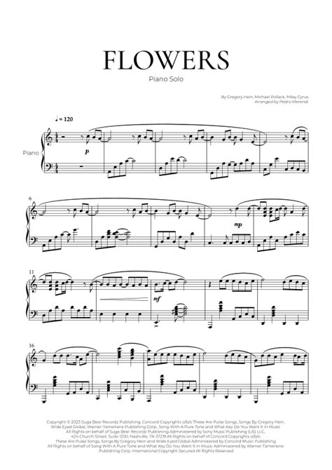 Flowers Arr Pedro Merendi By Miley Cyrus Sheet Music For Piano Solo At Sheet Music Direct