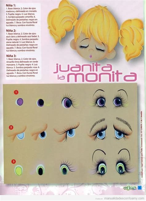 Tres tipos diferentes de ojos para pintar muñecas de goma eva paso a