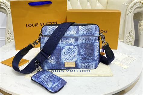 Louis Vuitton N50068 LV Trio Messenger Bag In Blue Damier Salt Canvas