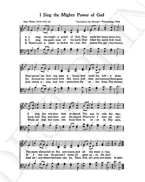 I Sing The Mighty Power Of God Hymn Lyrics Sheet Music Art Hymn Art