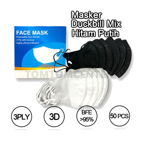 Masker Duckbil Duckbill Mix Warna Campur Hitam Putih Murah 1 Box Isi 50