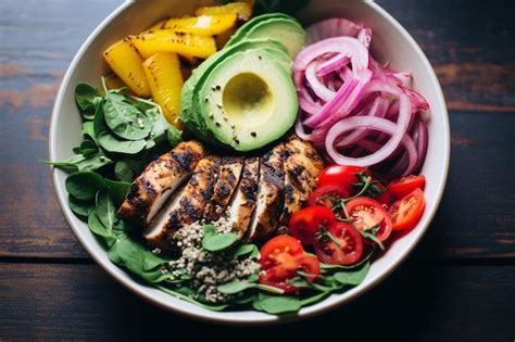 Premium Photo Colorful Buddha Bowl Loaded With Grilled Chicken And