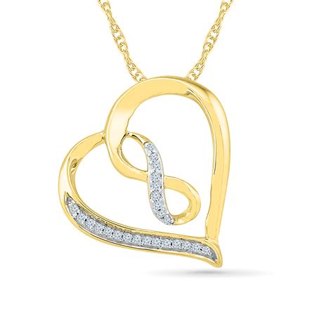 10k Yellow Gold Diamond Infinity Heart Pendant Charm Diamond Centres