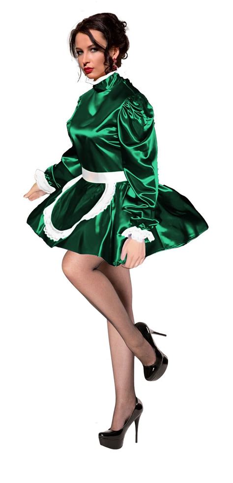 Green Satin Maid Black Satin Dress Green Satin Satin Dresses Sissy Maid Dresses Sissy Dress