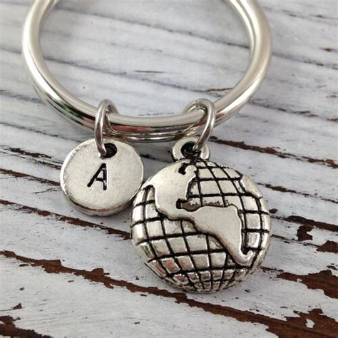 Globe Keychain Globe Key Chain Personalized Keychain Custom Etsy