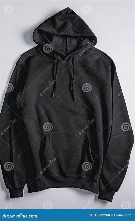 Black Hooded Sweatshirt On Display Against A Neutral Background Stock