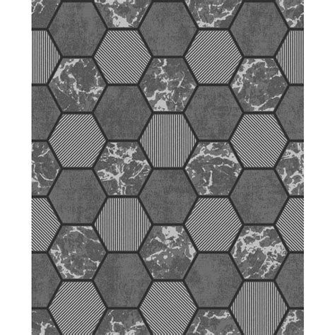 Fine Decor Ceramica Black Hexagon Tile Wallpaper Sample Fd42414sam