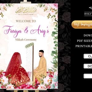 Custom Portrait Nikkah Welcome Signs Muslim Wedding Welcome Signages