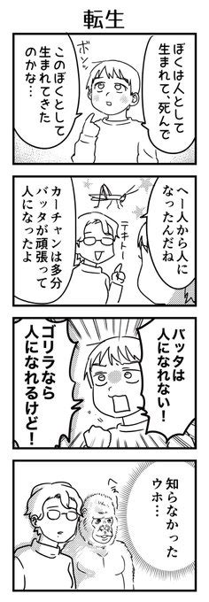 転生だとか何とかあんま知らないなりに、ゴリラはバッタより人と近いという感 浅木胡逸（あさぎこいち） さんのマンガ ツイコミ仮