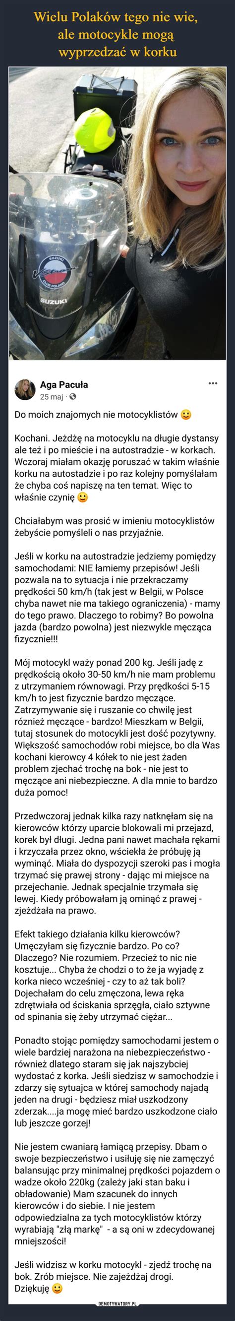 Wielu Polaków tego nie wie ale motocykle mogą wyprzedzać w korku