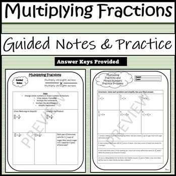 Multiplying Fractions Guided Notes Practice Th Grade Math Tpt