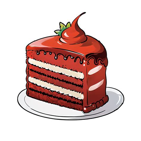 Red Velvet Cake Slice Hand Drawn Cartoon Style Illustration Ai