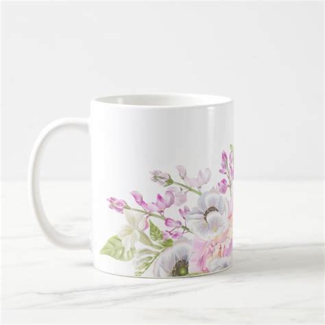 Pink Peony Floral Whimsicalartwork Coffee Mug Custom Office Supplies