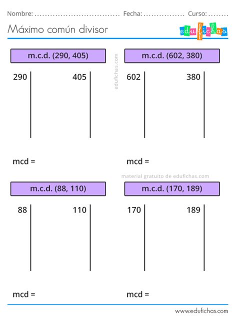 M Nimo N M Ltiplo M Ximo N Divisor Calcular Ejercicios